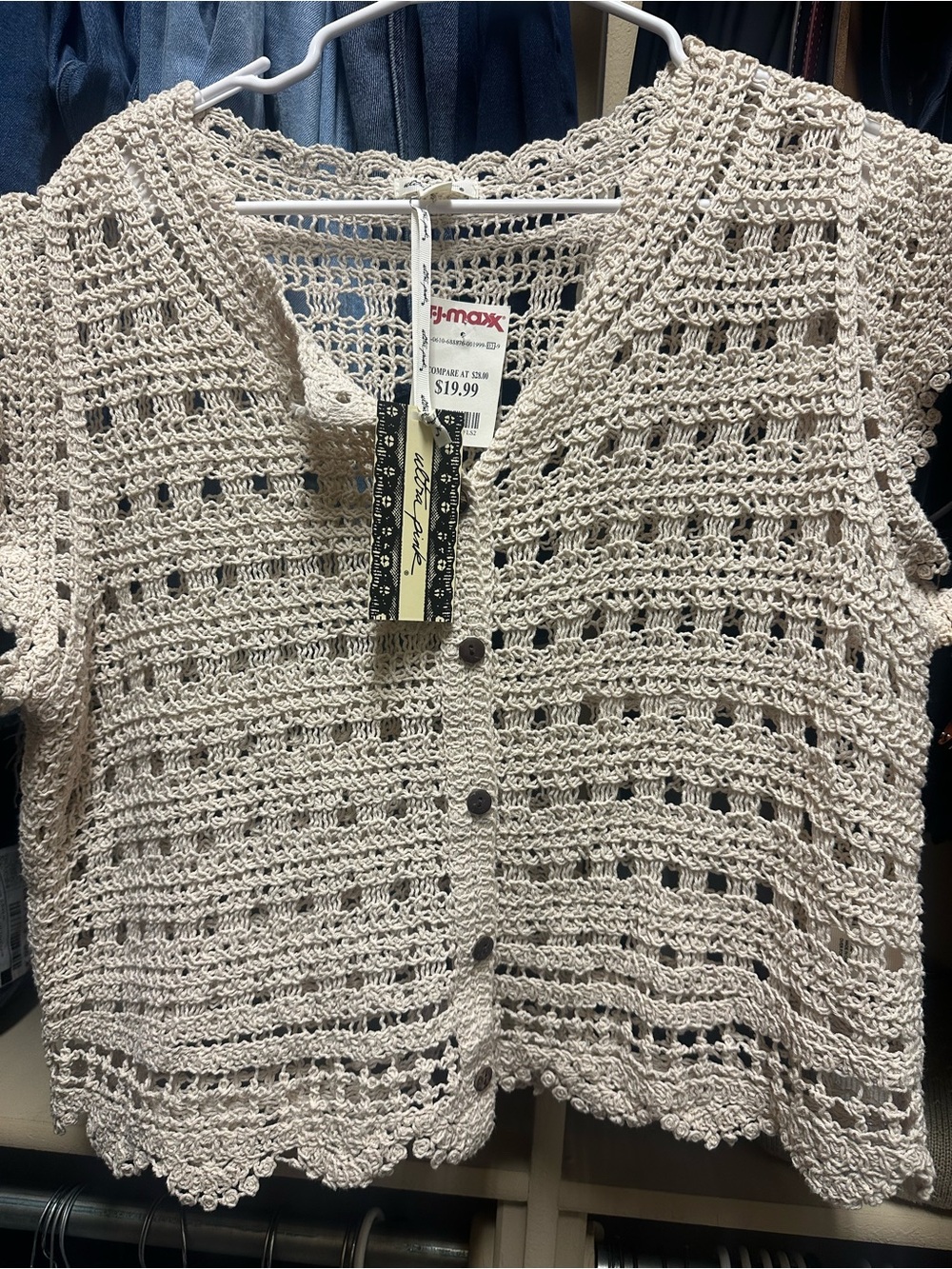 Ultra Pink Open-Knit Cardigan in Cream Size Large NWT